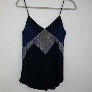 Express Black and Navy Camisole with Geometric Lace Detail